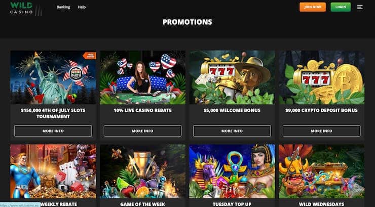 Wild Casino Promotions page